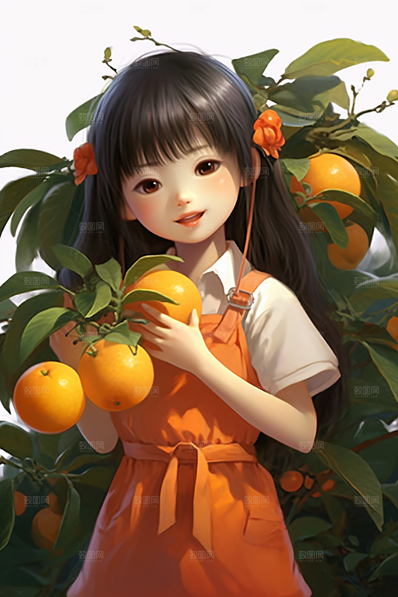 砂糖橘女孩可爱清新插画