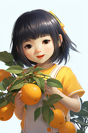 砂糖橘女孩水果甜美插画