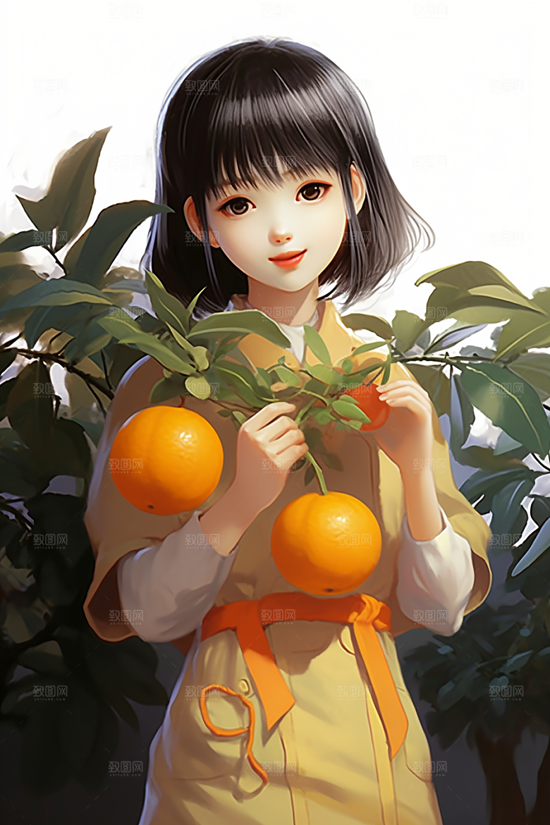 砂糖橘女孩乡村邻家插画