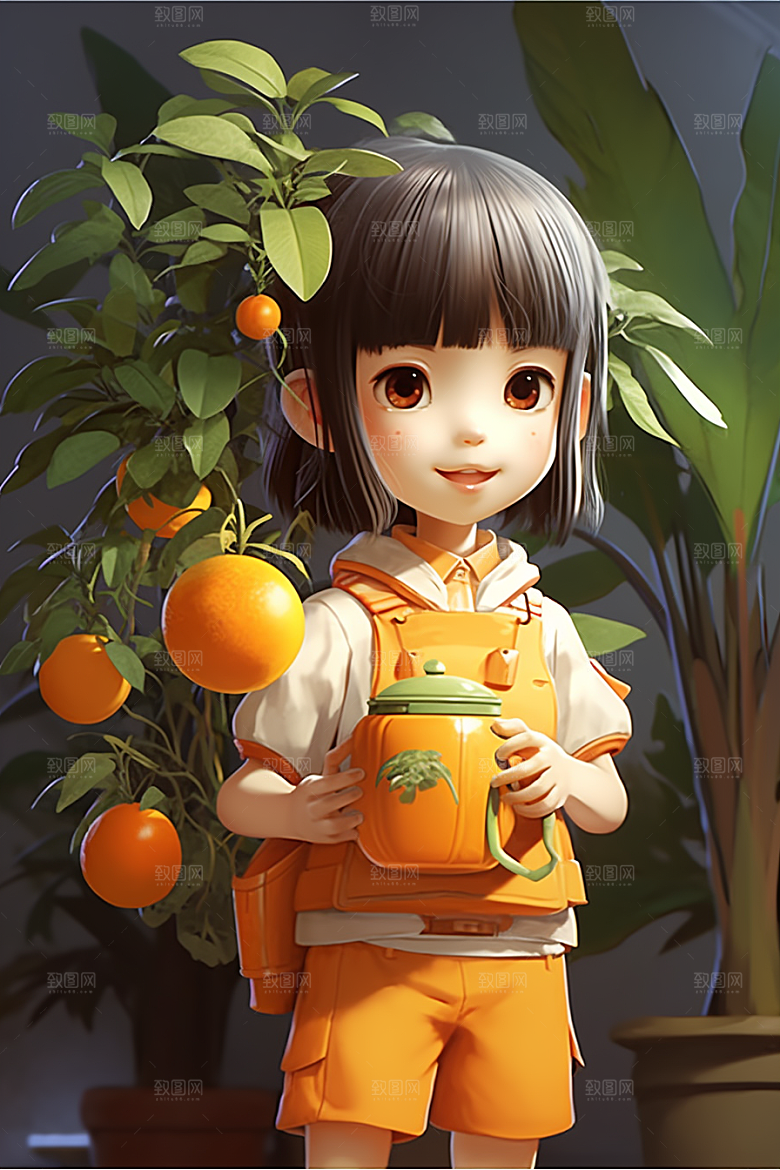 砂糖橘女孩田园形象插画