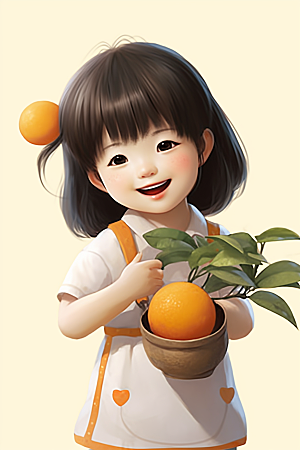 砂糖橘女孩水果清新插画