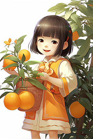 砂糖橘女孩形象水果插画