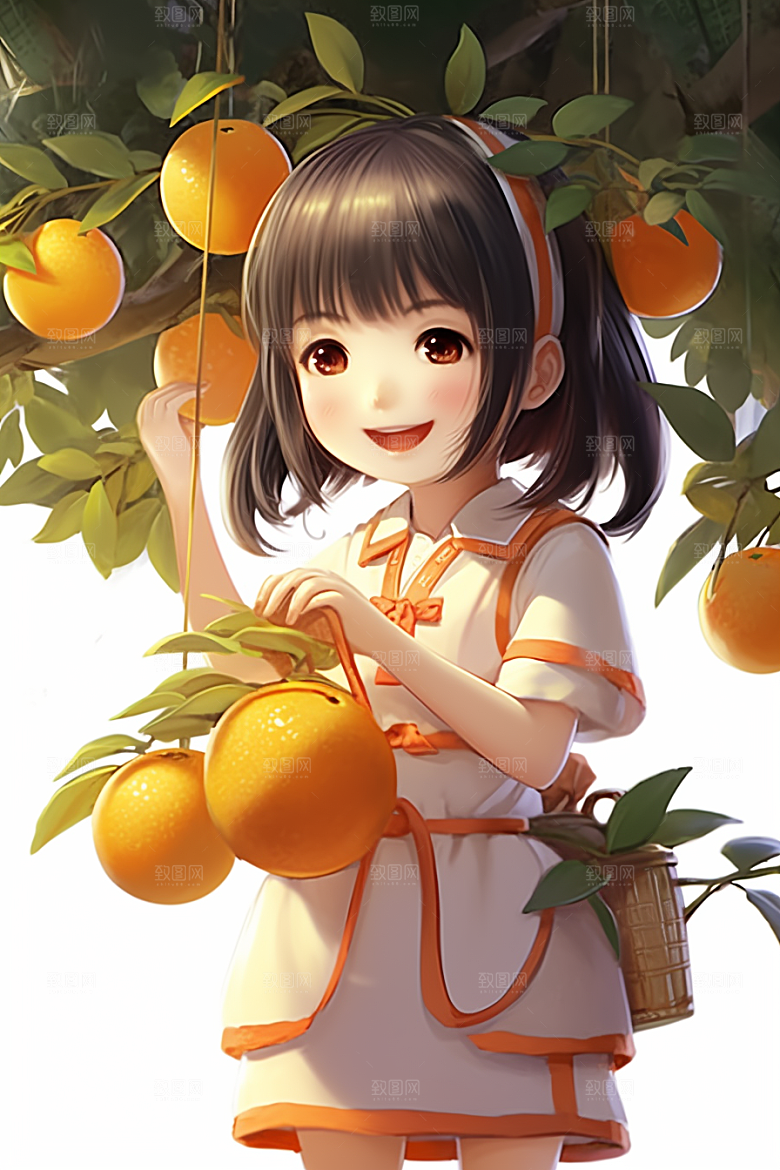 砂糖橘女孩乡村邻家插画