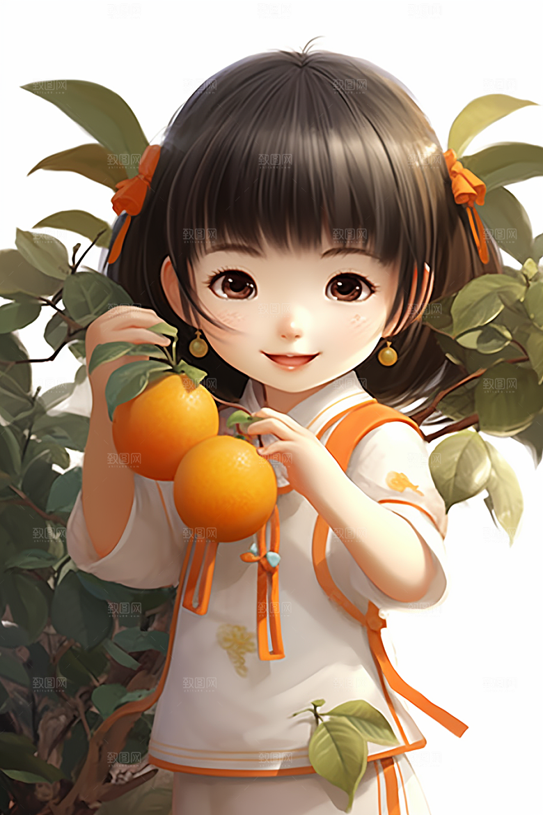 砂糖橘女孩水果田园插画