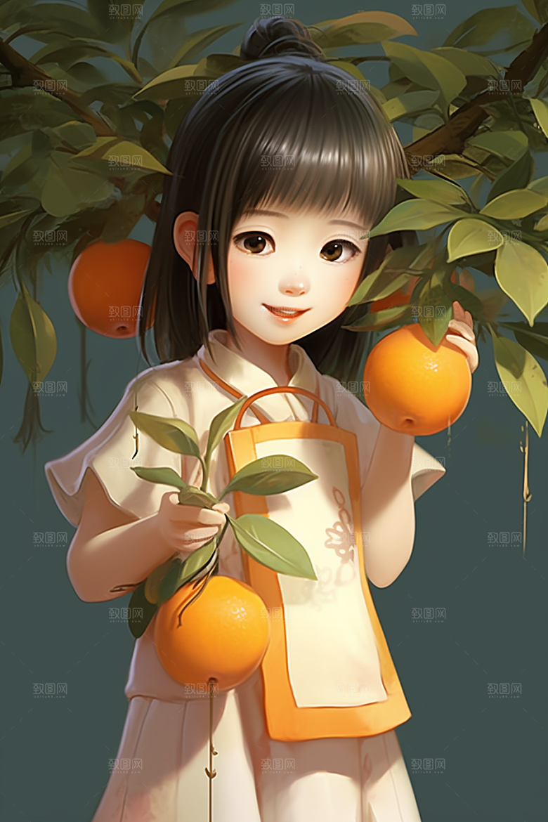 砂糖橘女孩邻家田园插画