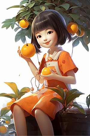 砂糖橘女孩人物甜美插画