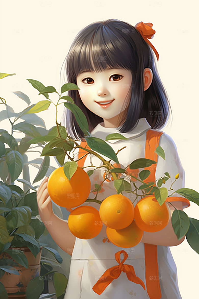 砂糖橘女孩甜美邻家插画