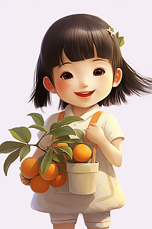 砂糖橘女孩形象人物插画