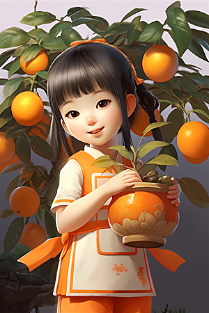 砂糖橘女孩形象甜美插画