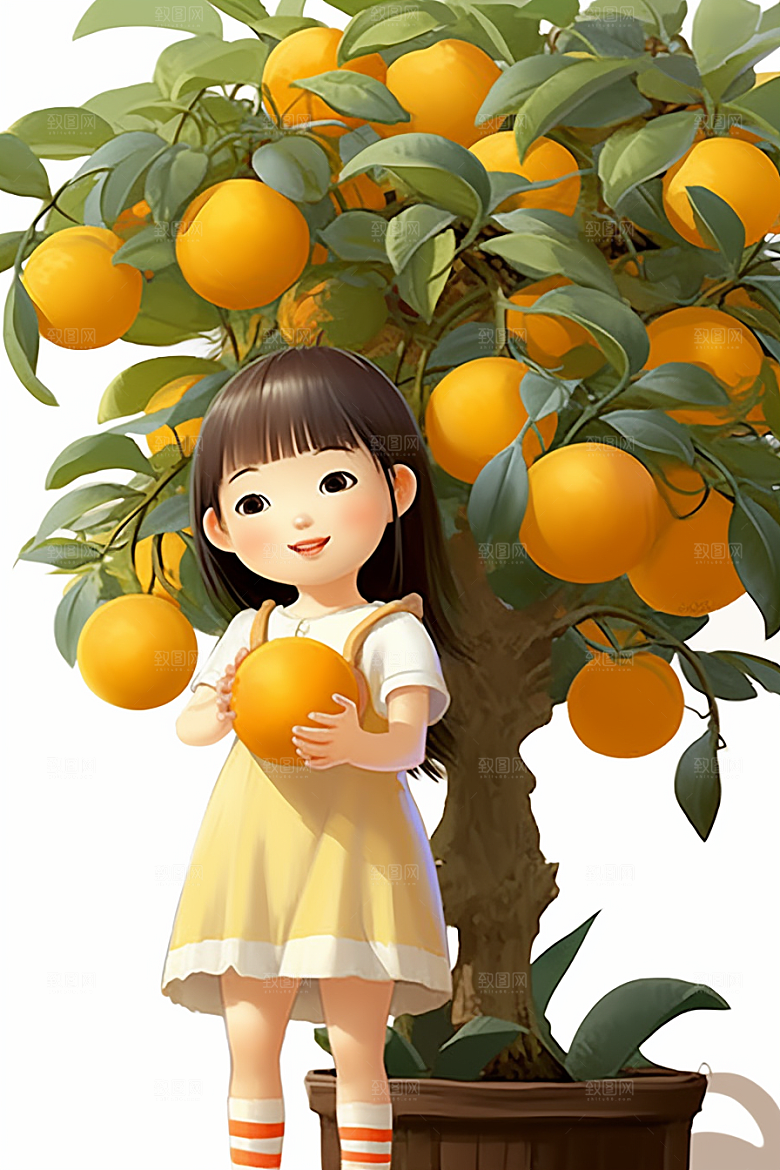 砂糖橘女孩水果形象插画
