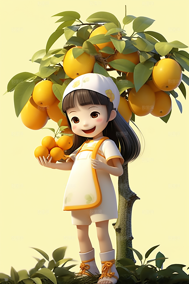 砂糖橘女孩形象甜美插画