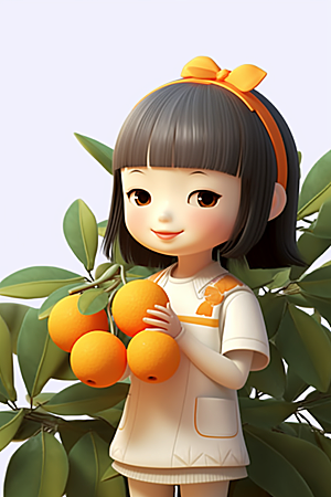 砂糖橘女孩可爱田园插画