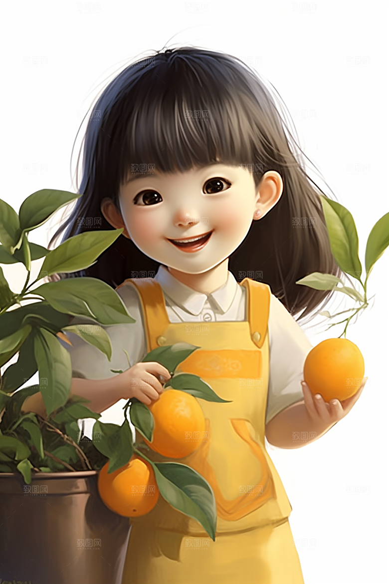 砂糖橘女孩果树人物插画