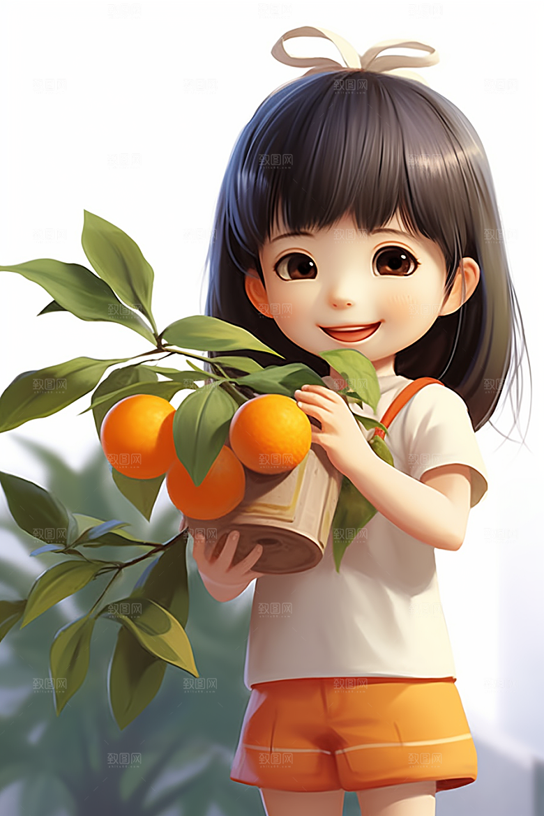 砂糖橘女孩甜美田园插画