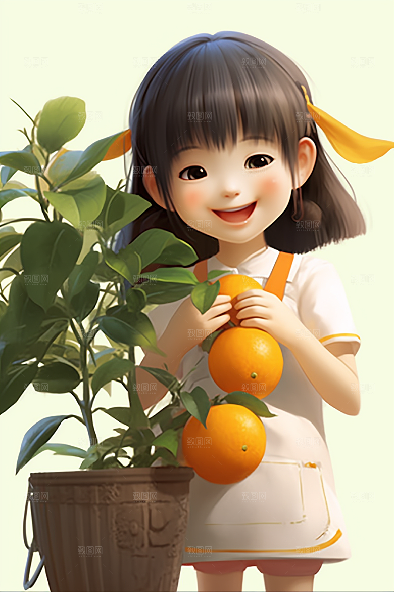 砂糖橘女孩形象田园插画