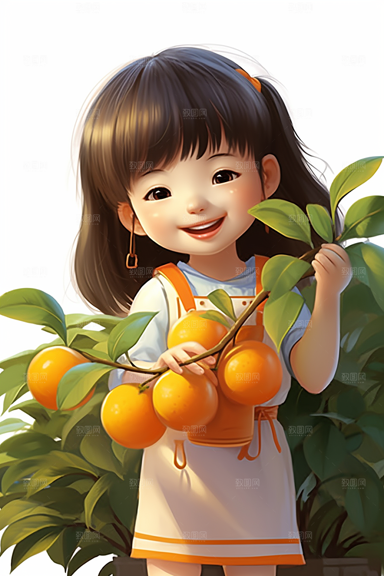 砂糖橘女孩乡村水果插画