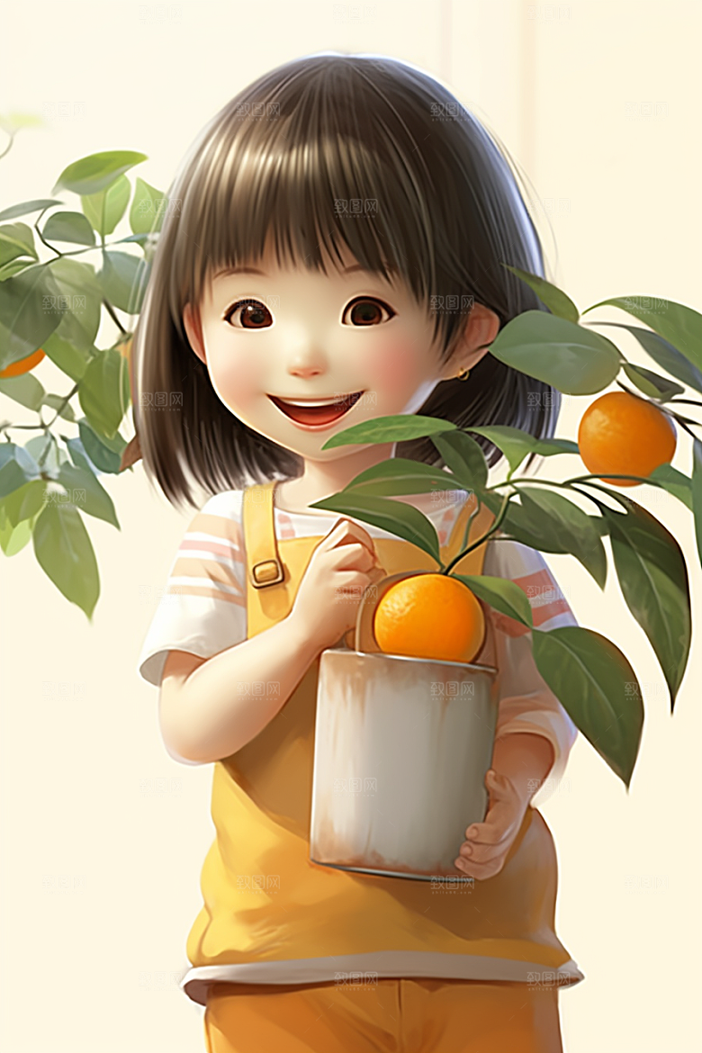 砂糖橘女孩可爱乡村插画