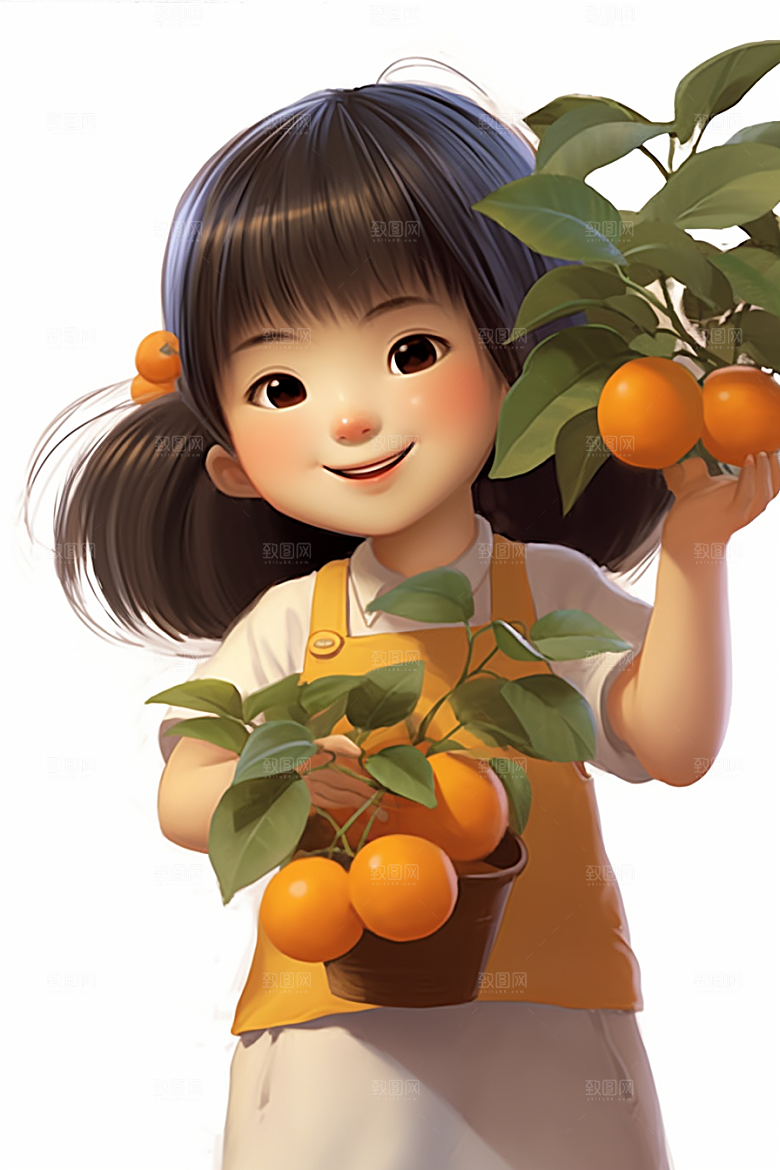 砂糖橘女孩田园人物插画