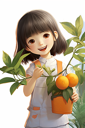 砂糖橘女孩水果人物插画