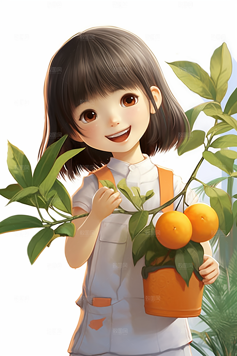 砂糖橘女孩水果人物插画