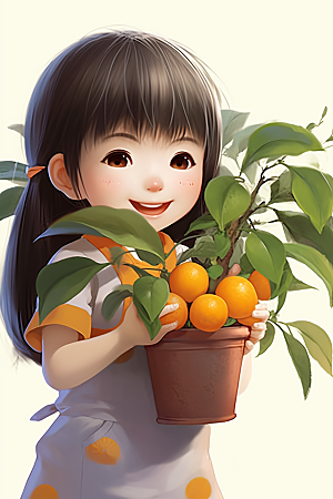 砂糖橘女孩水果乡村插画