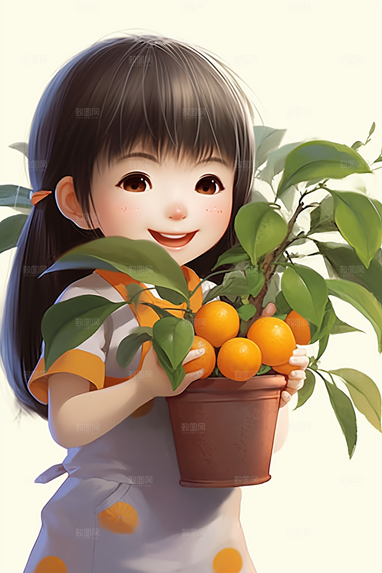 砂糖橘女孩水果乡村插画