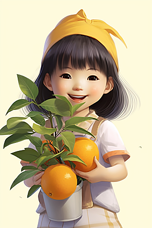 砂糖橘女孩水果人物插画