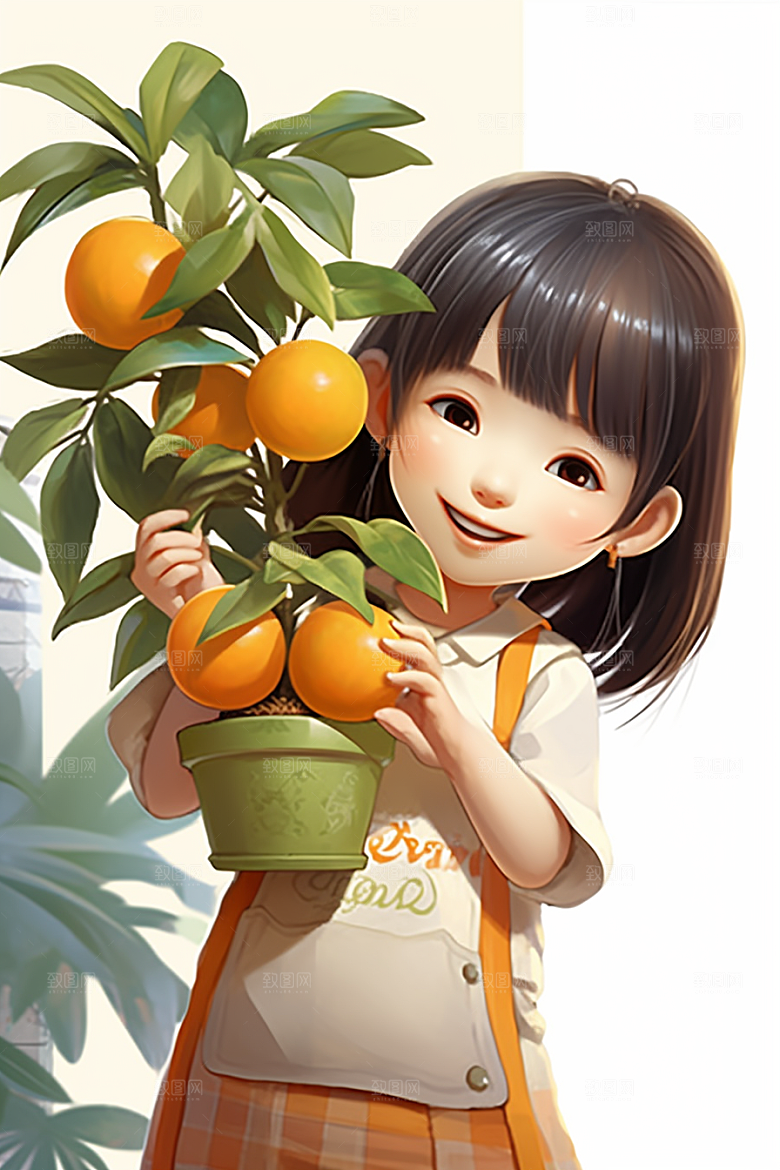 砂糖橘女孩清新邻家插画