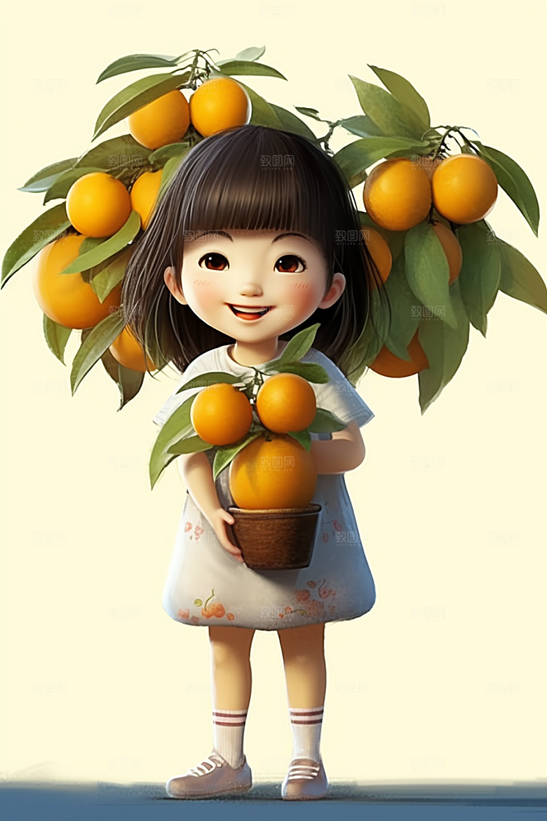 砂糖橘女孩形象田园插画