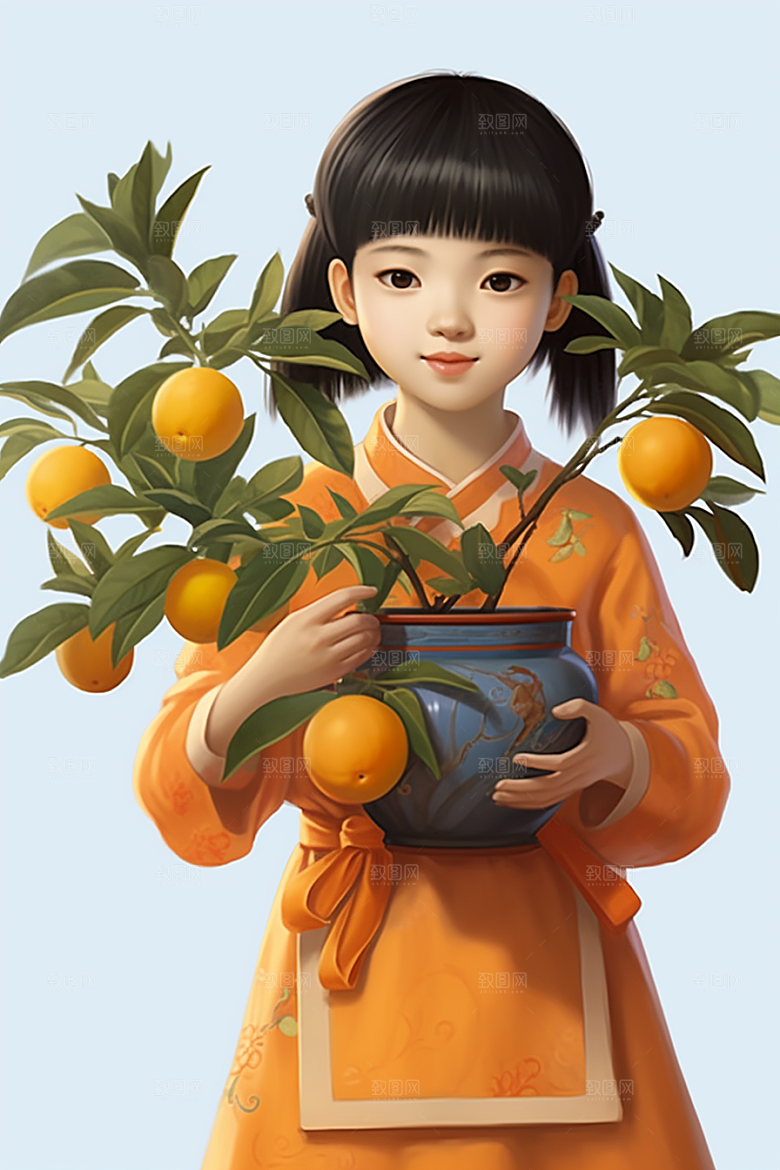砂糖橘女孩人物邻家插画