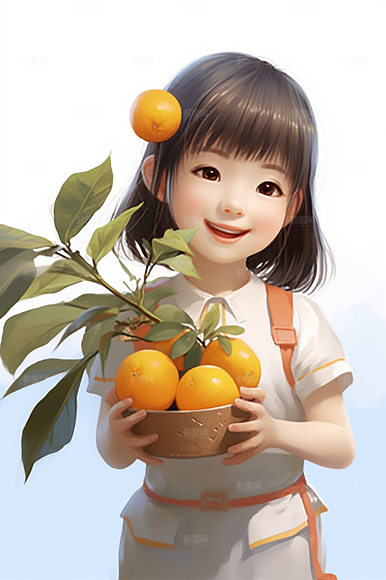 砂糖橘女孩果树邻家插画