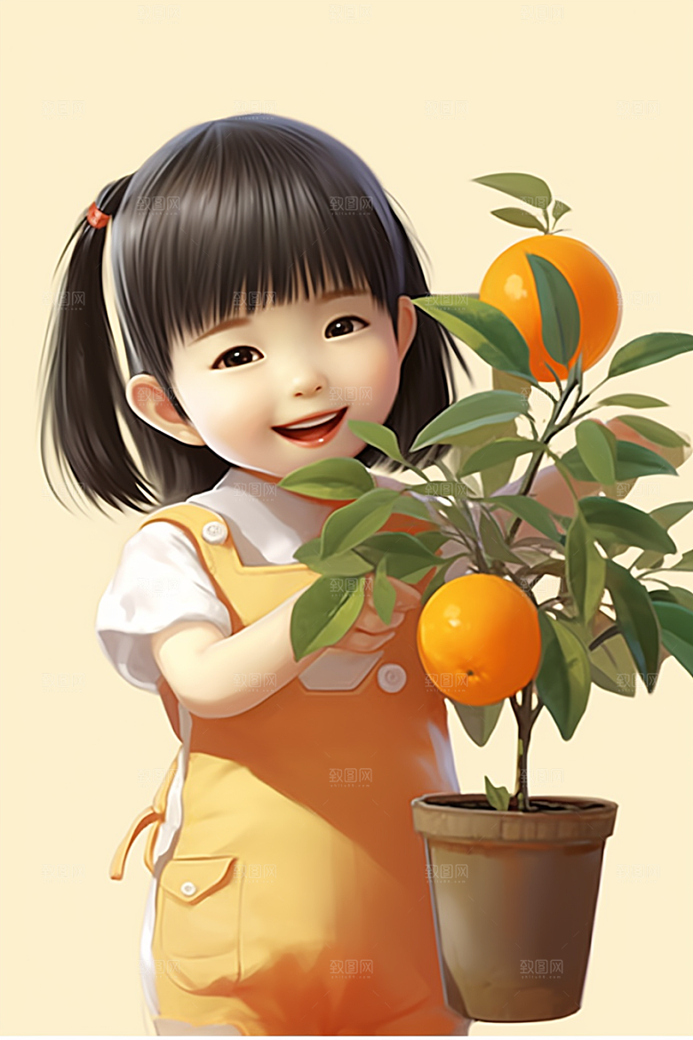 砂糖橘女孩田园清新插画