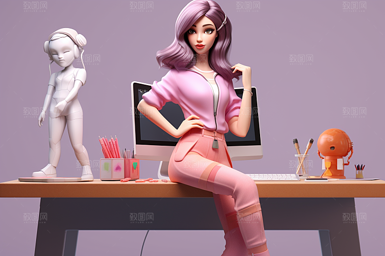 设计师工作卡通模型