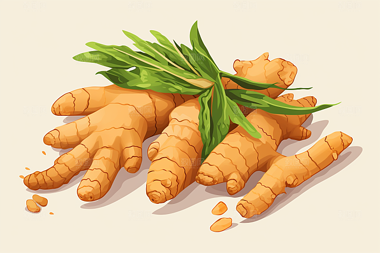 新鲜生姜中药材中草药插画