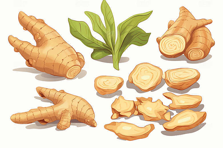 新鲜生姜健康植物插画