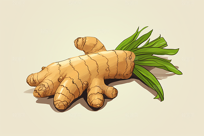 新鲜生姜养生中药材插画