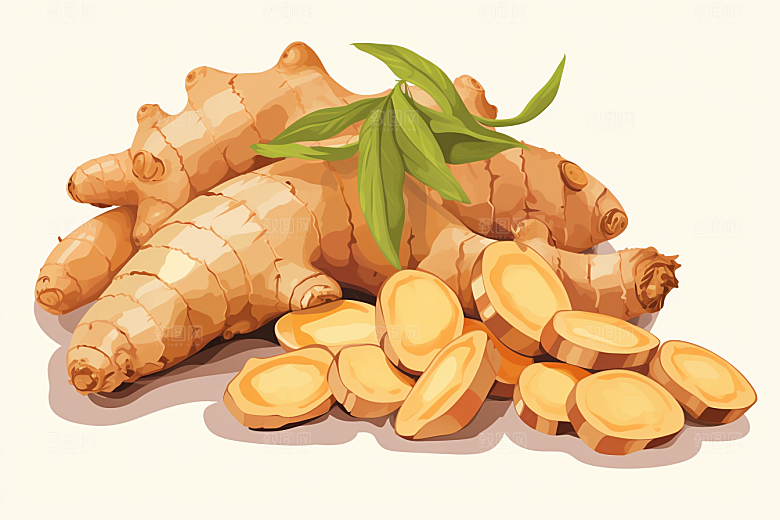 新鲜生姜中医健康插画