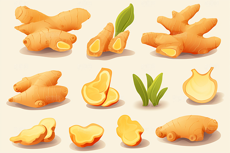 新鲜生姜手绘调味料插画