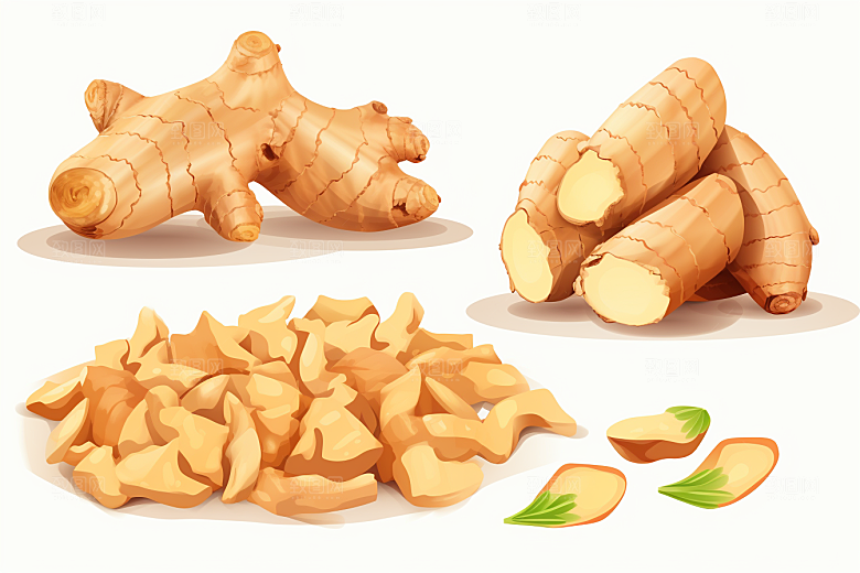 新鲜生姜手绘中医插画