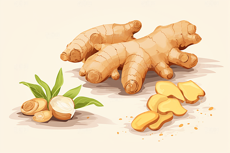 新鲜生姜植物健康插画