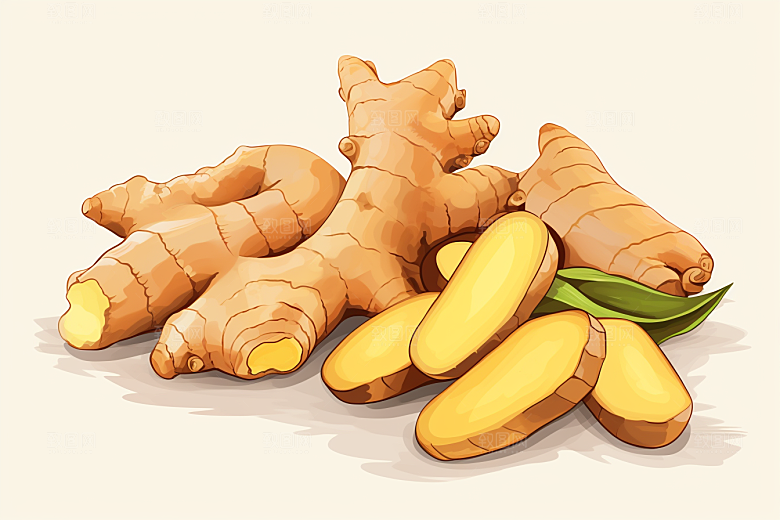 新鲜生姜中草药调味料插画