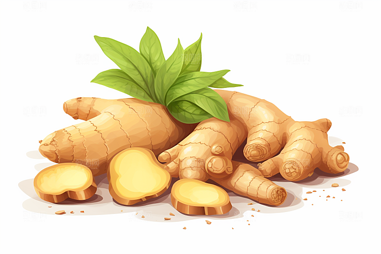 新鲜生姜植物养生插画