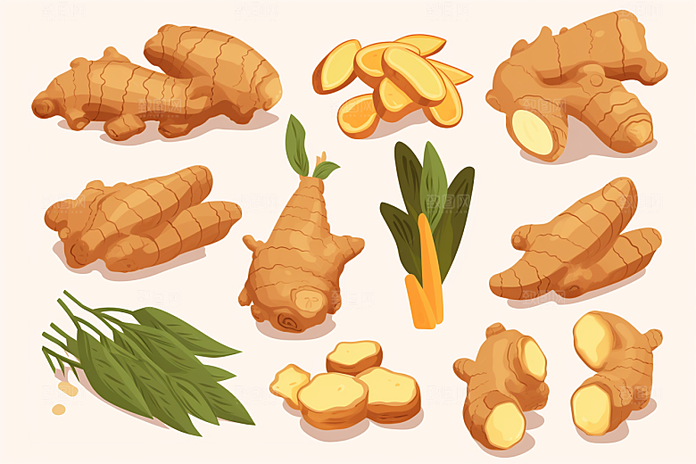 新鲜生姜养生调味料插画