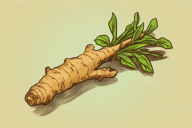 新鲜生姜植物保健插画