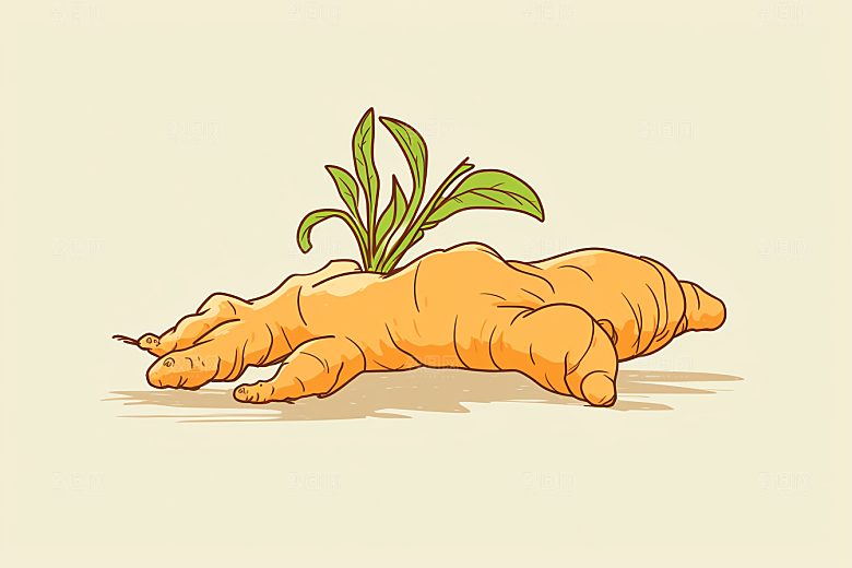 新鲜生姜养生中医插画