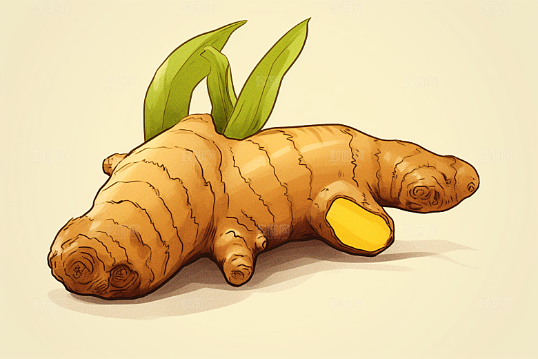 新鲜生姜养生植物插画