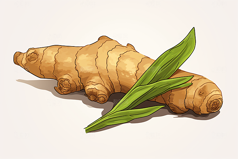 新鲜生姜中医养生插画