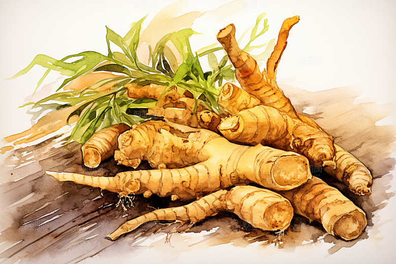 新鲜生姜中草药中药材插画