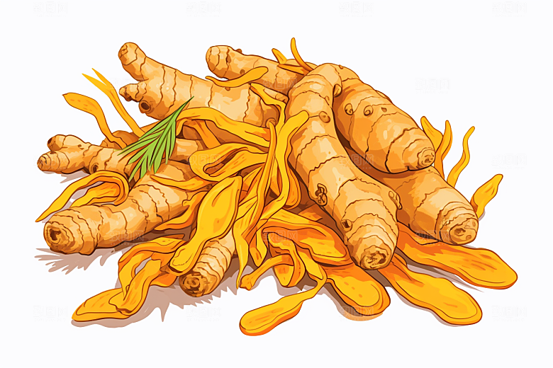 新鲜生姜养生健康插画