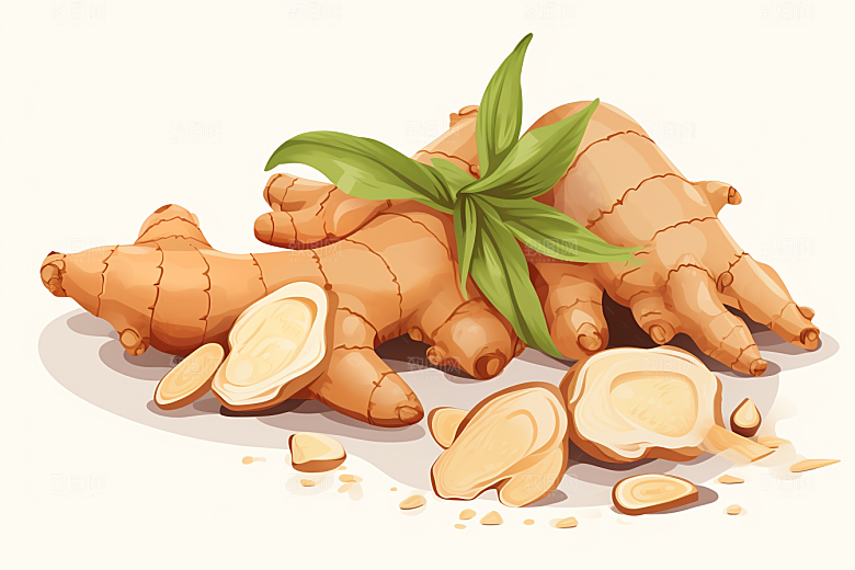 新鲜生姜植物中医插画
